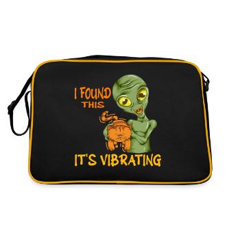 Funny Alien Cat Motif Saying Purring Hangover - Retro Bag - black/gold - Back