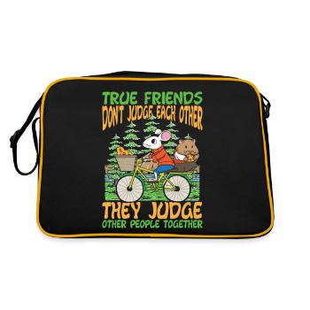Freunde Freundschaft Lästern Zusammenhalt - Retro Tasche - Schwarz/Gold - Hinten