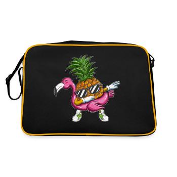 Ananas Dabbing Flamingo Schwimmreifen Urlaub Reiße - Retro Tasche - Schwarz/Gold - Hinten