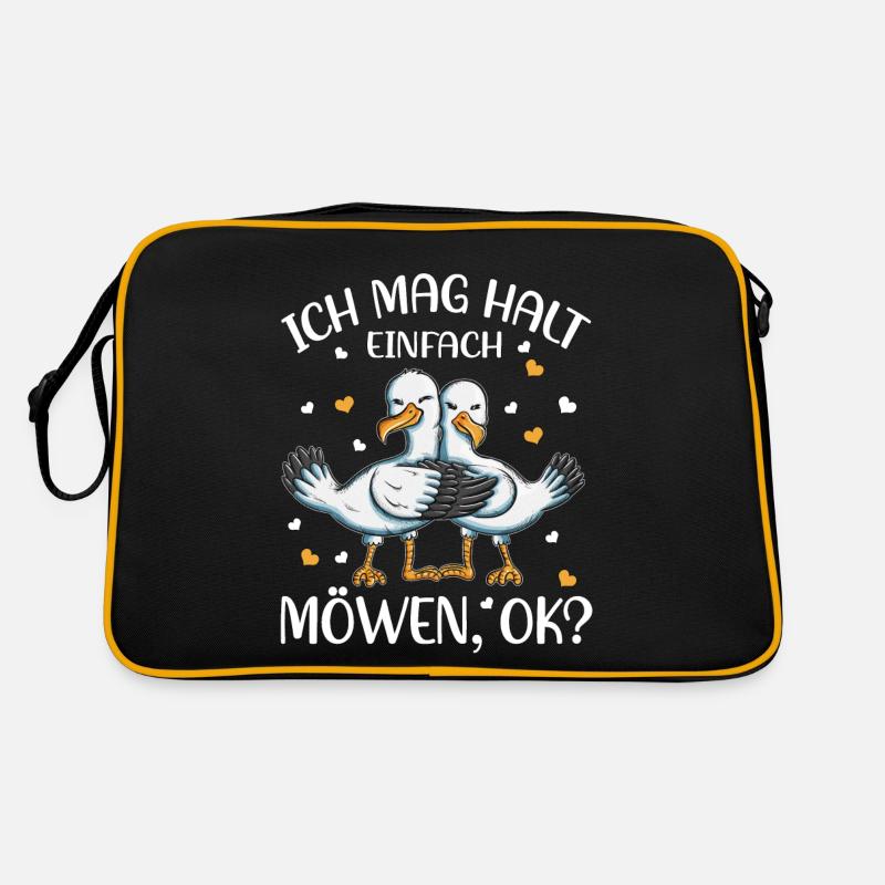 Ich mag halt einfach Möwen OK Möwe Outfit Geschenk - Retro Tasche - Schwarz/Gold