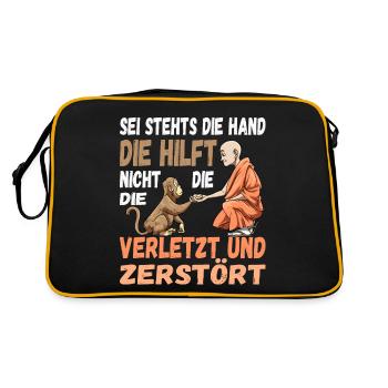 Helfende Hand Helfen Affe Mönch Nächstenliebe - Retro Tasche - Schwarz/Gold - Hinten