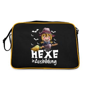 Hexen Ausbildung kleine Hexe Hexenbesen Fledermaus - Retro Tasche - Schwarz/Gold - Hinten