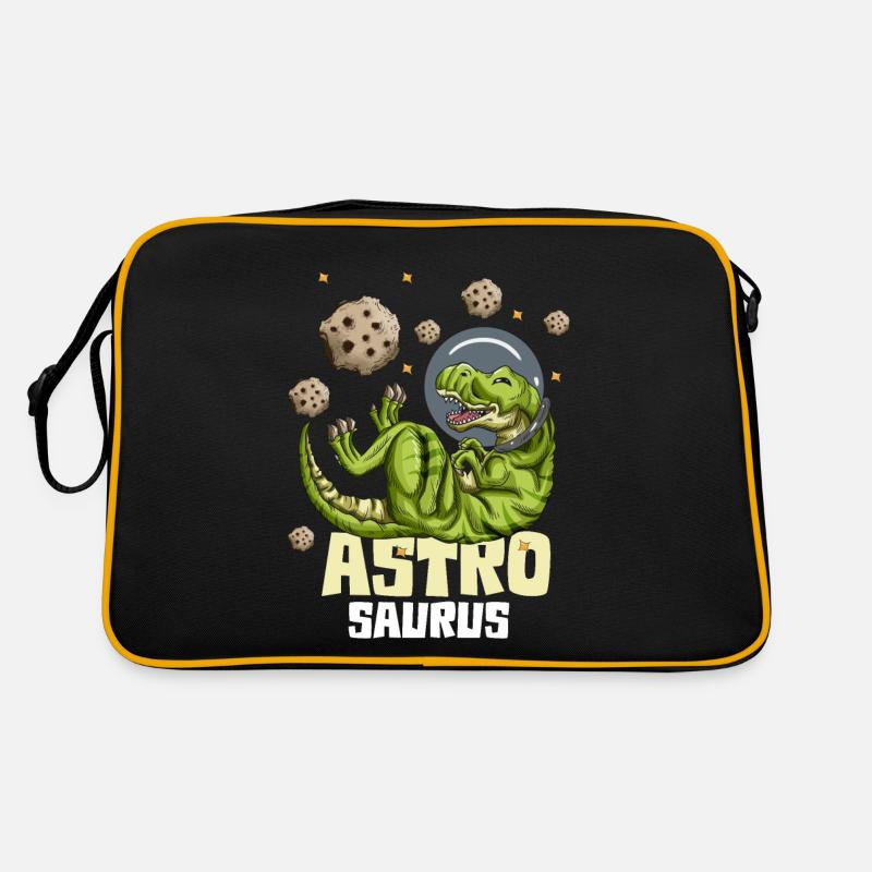 Astronaut Kinder Outfit T-Rex Astro Saurus Dino - Retro Tasche - Schwarz/Gold