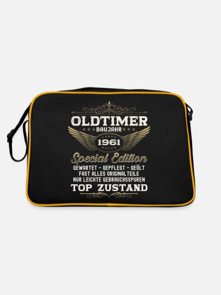 Oldtimer Jahrgang 1961 61. Geburtstag Geschenk fun - Retro Tasche - Schwarz/Gold