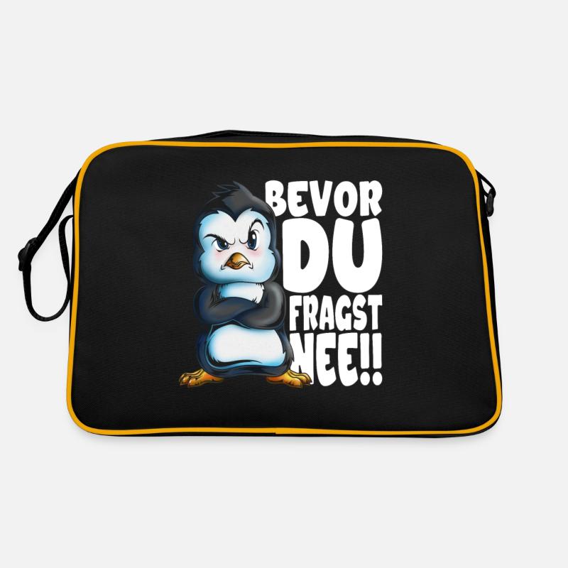 Bevor du fragst nee mir egal Pinguine - Retro Tasche - Schwarz/Gold