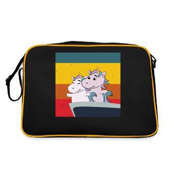 niedliche Einhörner in Titanic Pose süße Pferdchen - Retro Tasche - Schwarz/Gold - Hinten