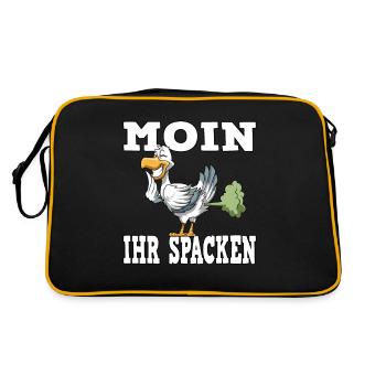 MOIN IHR SPACKEN für einen Möwen Spruch - Retro Tasche - Schwarz/Gold - Hinten