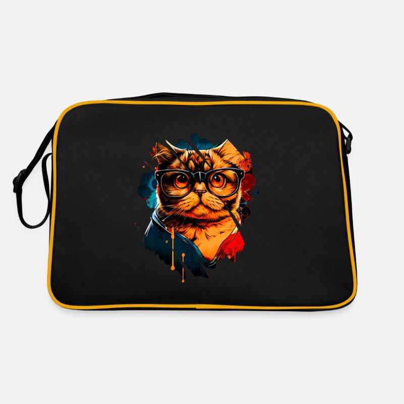 Katze mit Brille Retro Tasche