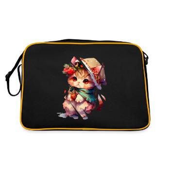 Katze mit Mütze - Retro Tasche - Schwarz/Gold - Hinten