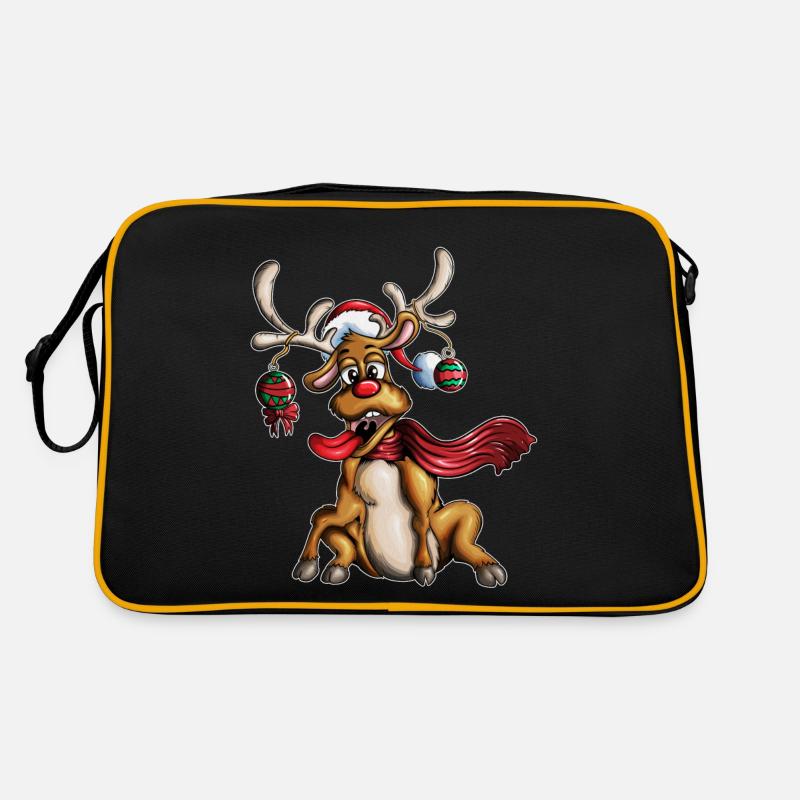 Elch Weihnachten Tannenbaum Weihnachtskugel Geweih - Retro Tasche - Schwarz/Gold