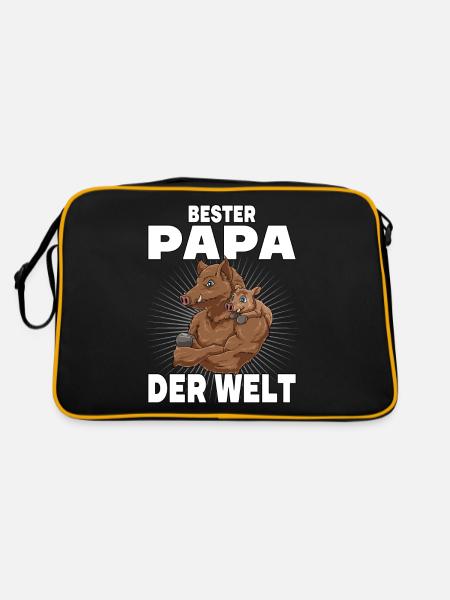 Bester Papa der Welt Vatertag Vater Wildschwein - Retro Tasche - Schwarz/Gold - Hinten