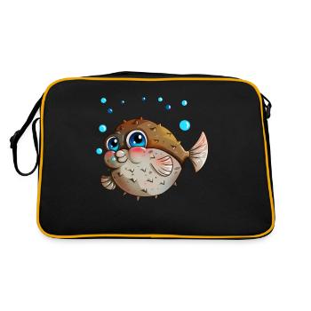 Kugelfisch mit Luftblasen Angler Kinder Geschenk - Retro Tasche - Schwarz/Gold - Hinten