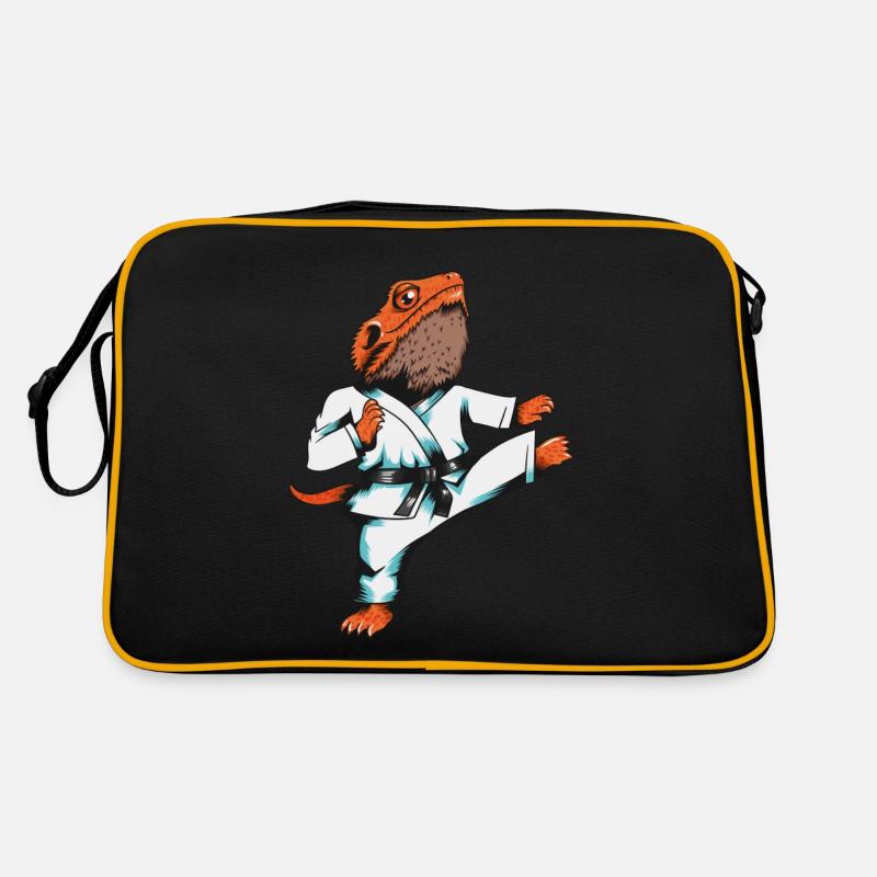 Karate Echse Sport Bartagame mit schwarzen Gürtel Retro Tasche