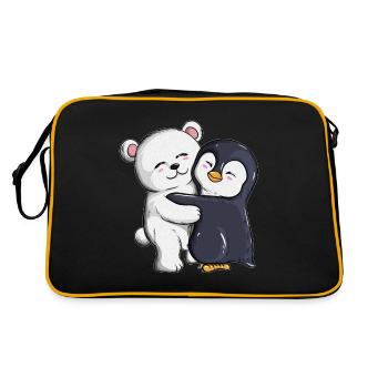 Eisbär Pinguin knuddeln Umarmungen Pinguine - Retro Tasche - Schwarz/Gold - Hinten