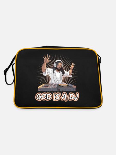 God Is DJ Musik Techno Kopfhörer Pop für einen DJ - Retro Tasche - Schwarz/Gold - Hinten