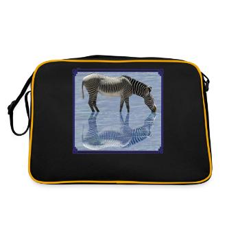 Zebra Spiegelbild - Zebras - Wildtiere in Afrika - Retro Tasche - Schwarz/Gold - Hinten