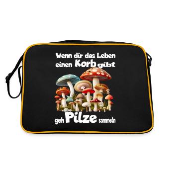 Das Leben Einen Korb Gibt Geh Pilze Sammeln - Retro Tasche - Schwarz/Gold - Hinten