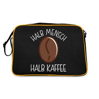 Halb Mensch Halb Kaffee Koffein Witz Spruch - Retro Tasche - Schwarz/Gold - Hinten