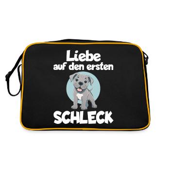 Hundeliebe Es war Liebe auf den ersten Schleck - Retro Tasche - Schwarz/Gold - Hinten