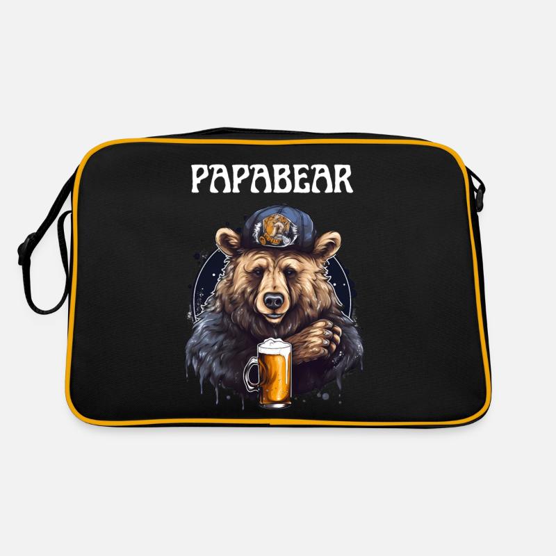 Papa Bear proud Daddy stolzer Vater - Retro Tasche - Schwarz/Gold