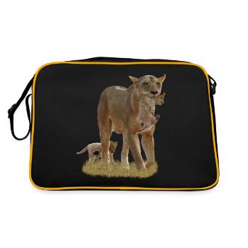 Lioness with lion cubs - Big cat - Cat -Africa - Retro Bag - black/gold - Back