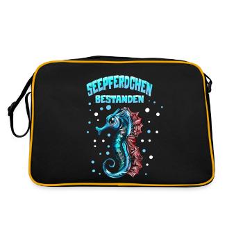Schimmen Lehrnen Seepferdchen Kinder Schwimmlehrer - Retro Tasche - Schwarz/Gold - Hinten