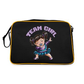 Team Mädchen Tochter Enkeltochter Baby Säugling - Retro Tasche - Schwarz/Gold - Hinten