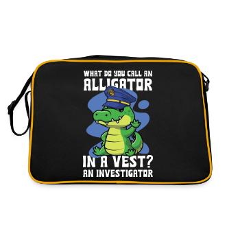 Lustiger Polizei Spruch Alligator Investigator - Retro Tasche - Schwarz/Gold - Hinten