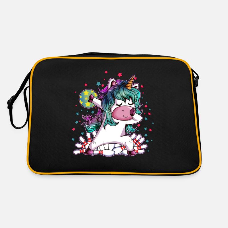 Bowling Einhorn Bowlingkugel Bowlingbahn Kegel - Retro Tasche - Schwarz/Gold