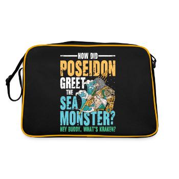 Poseidon Greet The Sea Monster What's Kraken - Retro Tasche - Schwarz/Gold - Hinten