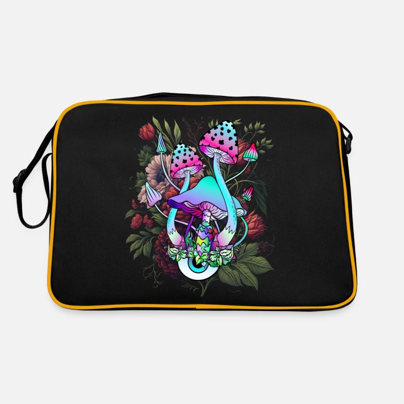 Psychedelic mushroom with eye and flowers Retro Bag