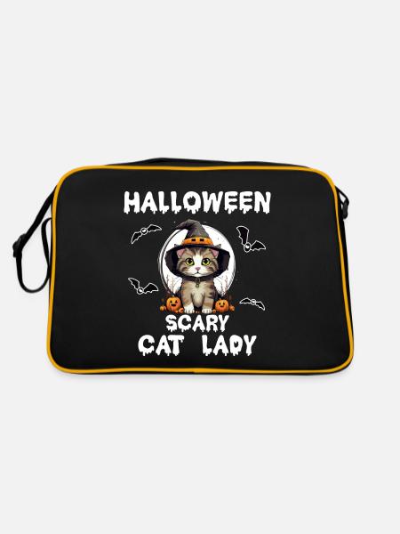 Pumpkin Katze Kürbis Halloween Katzen - Retro Tasche - Schwarz/Gold