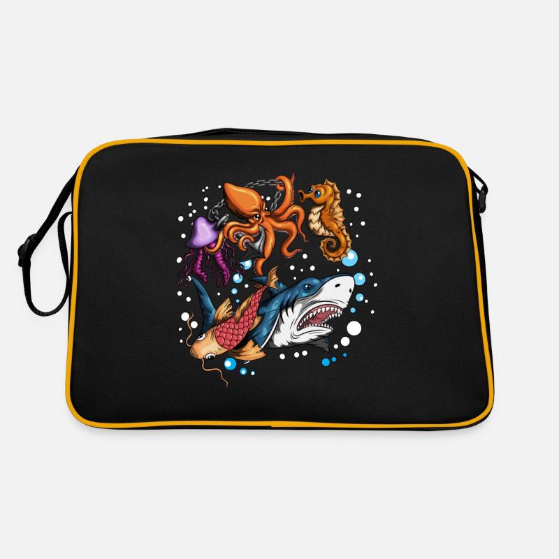 Conception De Poissons, Créature Marine, Poisson, Requin, Méduse, Poulpe Sac Retro