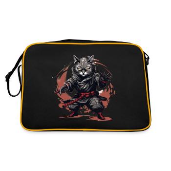 Japanische Katze Samurai Style für Katzen Fans - Retro Tasche - Schwarz/Gold - Hinten