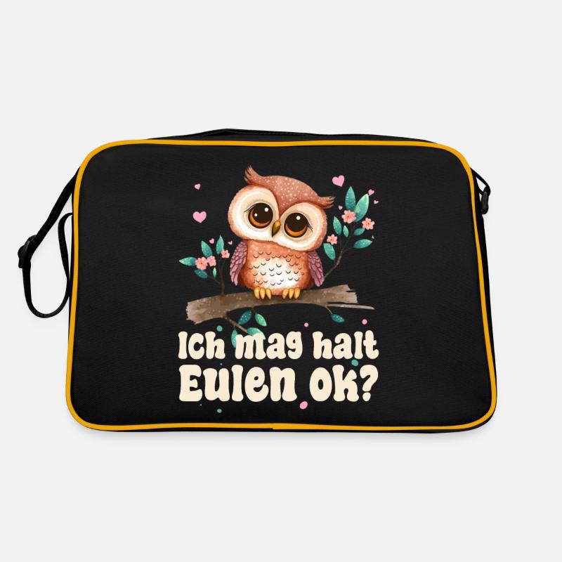 Ich Mag Halt Eulen Ok? - Retro Tasche - Schwarz/Gold