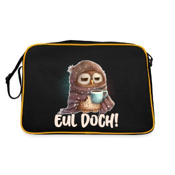 Eul Doch! Eule Lustige Kaffee Sprüche - Retro Tasche - Schwarz/Gold - Hinten