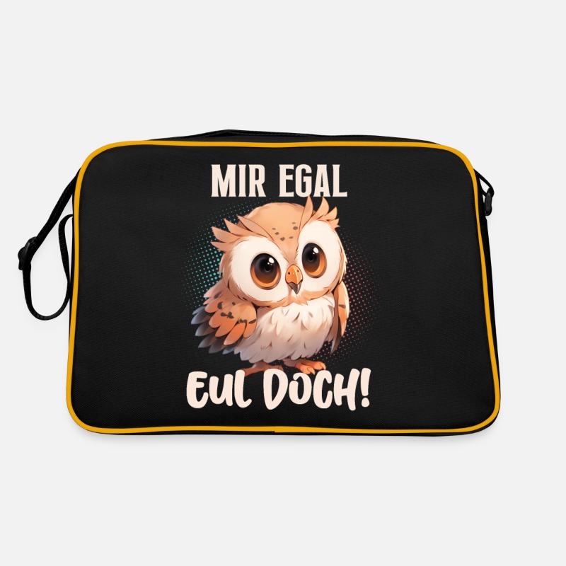Mir Egal Eul Doch! Eule Lustige Sprüche - Retro Tasche - Schwarz/Gold