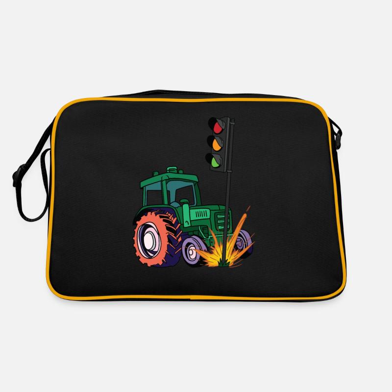 Die Ampel muss weg! Traktor rammt Ampel - Retro Tasche - Schwarz/Gold