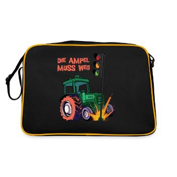 Die Ampel muss weg! Traktor rammt Ampel - Retro Tasche - Schwarz/Gold - Hinten