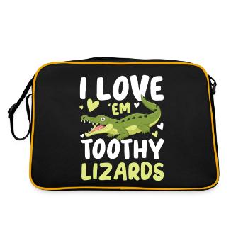 I Love Toothy Lizards Krokodil Alligator für - Retro Tasche - Schwarz/Gold - Hinten