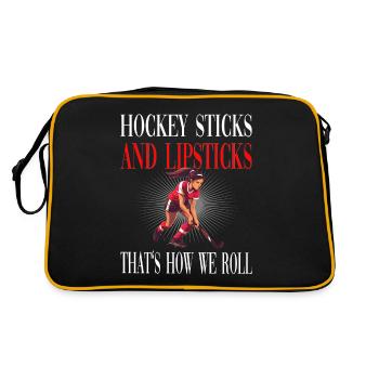 Hockey Sticks and Lipsticks für - Retro Tasche - Schwarz/Gold - Hinten