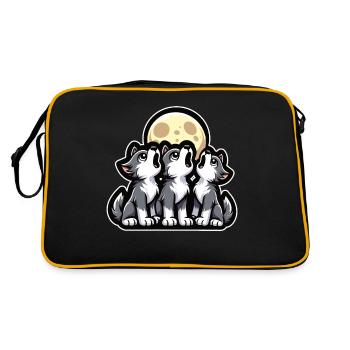 Cute Wolf Puppy Howling Moon Cartoon Style - Retro Bag - black/gold - Back