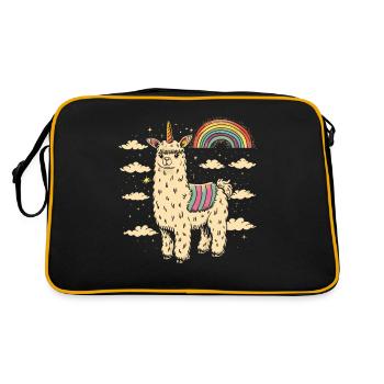 Flippiges Alpaka mit bunten Regenbogen-Streifen - Retro Tasche - Schwarz/Gold - Hinten