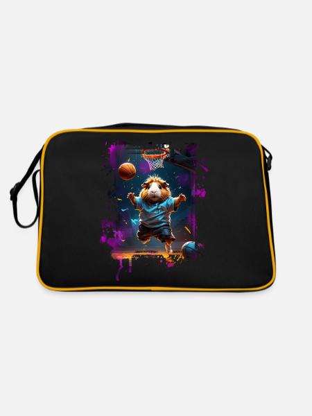 Basketball Meerschweinchen - Retro Tasche - Schwarz/Gold