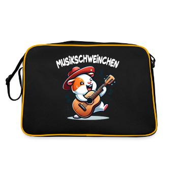Coole Sonnenbrille Meerschweinchen spielt Gitarre - Retro Tasche - Schwarz/Gold - Hinten