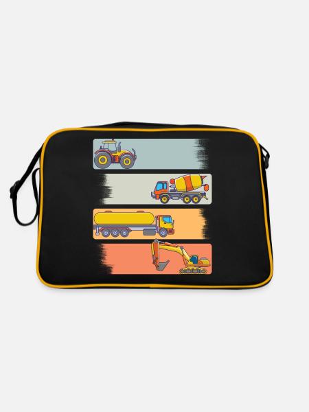 Traktor Lkw Bagger .... - Retro Tasche - Schwarz/Gold