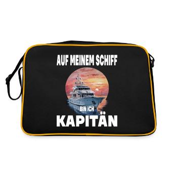 Auf meinem Boot bin ich Kapitän - Retro Tasche - Schwarz/Gold - Hinten
