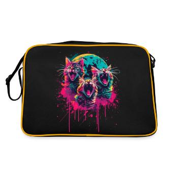Bezaubernde Katzen mit Mond für alle - Retro Tasche - Schwarz/Gold - Hinten