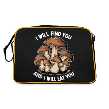 Ich werde dich finden und ich werde dich essen Pilzjagd - Retro Tasche - Schwarz/Gold - Hinten