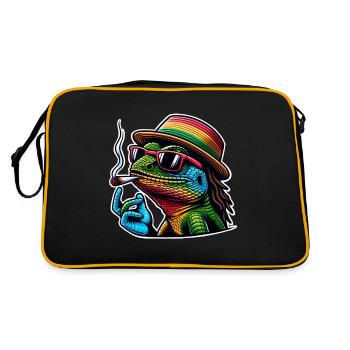 Echse Kiffen Cannabis - Retro Tasche - Schwarz/Gold - Hinten